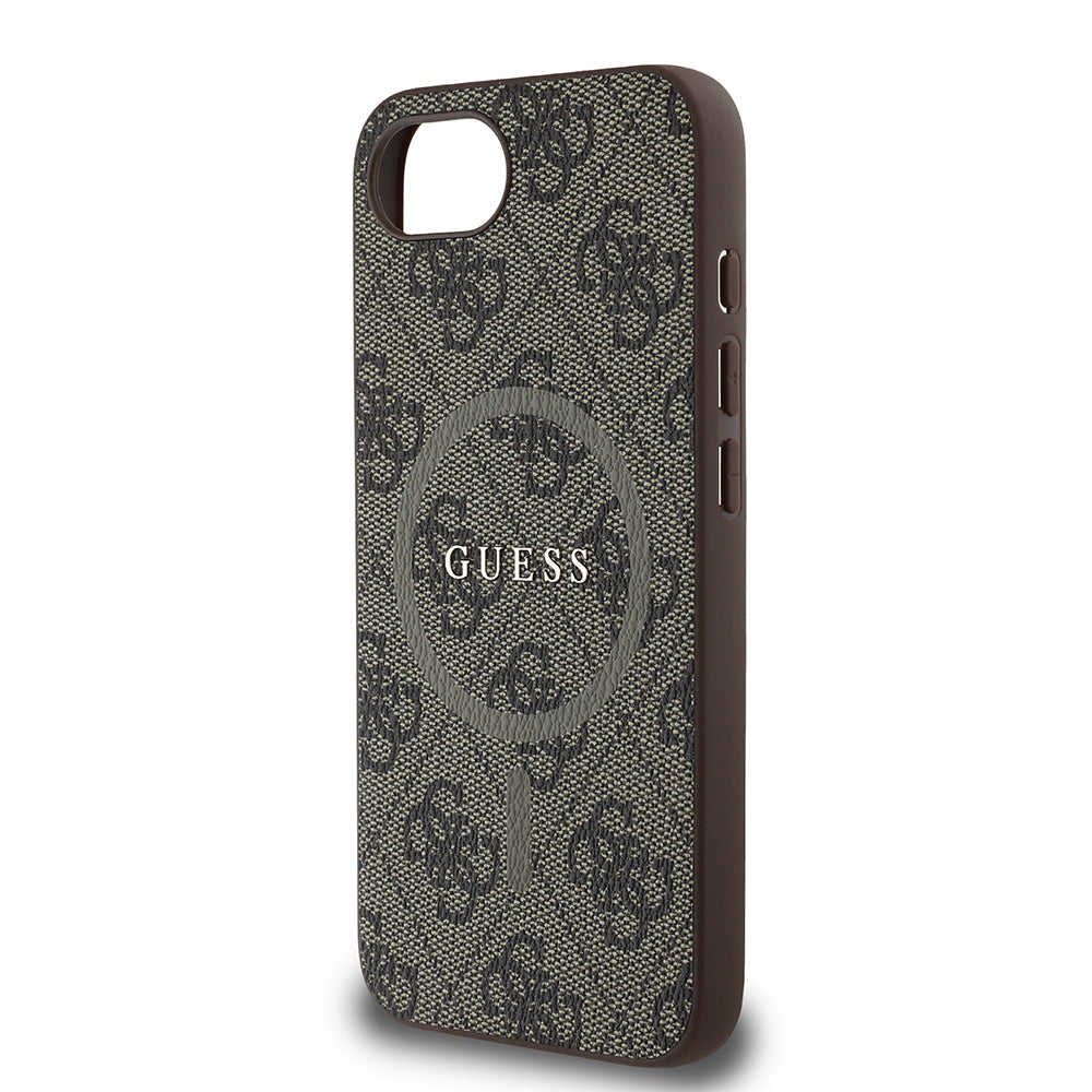Apple iPhone 16E Kılıf Guess Orjinal Lisanslı M-safe Şarj Özellikli PU Halkalı 4G Desenli Yazı Logolu Kapak