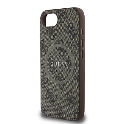 Apple iPhone 16E Kılıf Guess Orjinal Lisanslı M-safe Şarj Özellikli PU Halkalı 4G Desenli Yazı Logolu Kapak