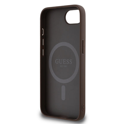 Apple iPhone 16E Kılıf Guess Orjinal Lisanslı M-safe Şarj Özellikli PU Halkalı 4G Desenli Yazı Logolu Kapak