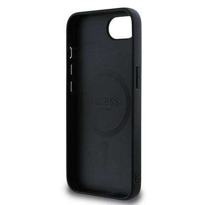 Apple iPhone 16E Kılıf Guess Orjinal Lisanslı M-safe Şarj Özellikli PU Üçgen Logo 4G Desenli Kapak