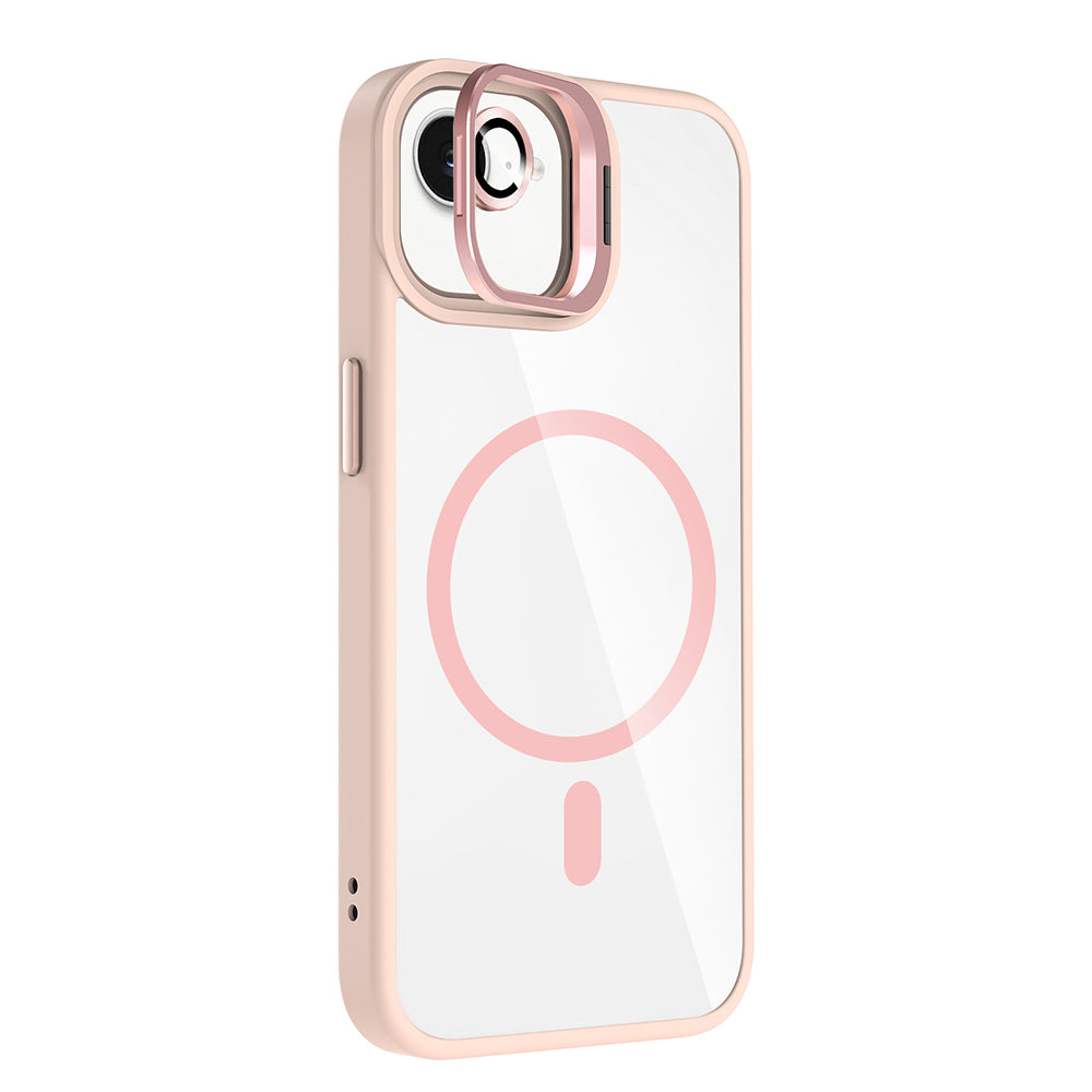 Apple iPhone 16E Kılıf Standlı ve Kamera Lens Hediyeli M-Safe Şarj Özellikli Zore Etro Kapak
