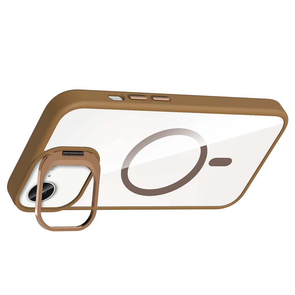 Apple iPhone 16E Kılıf Standlı ve Kamera Lens Hediyeli M-Safe Şarj Özellikli Zore Etro Kapak