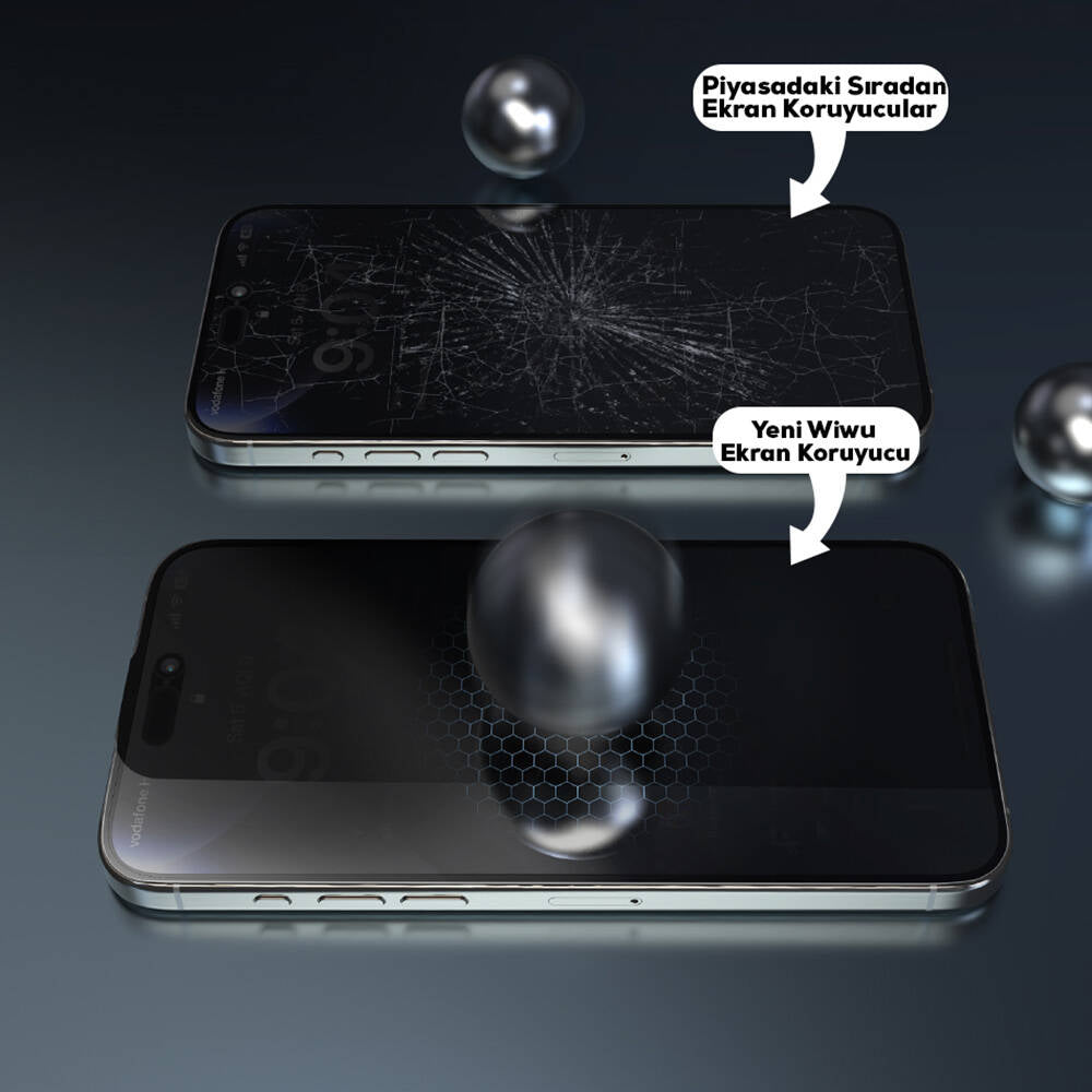 Apple iPhone 16E Wiwu Wi-SQ009 Easy Install iPrivacy 360° Anti-Peep Oleofobik Temperli Cam Ekran Koruyucu + Kolay Uygulama Aparatlı