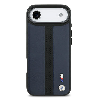 Apple iPhone 17 Air Kılıf BMW Orjinal Lisanslı M-safe Şarj Özellikli Deri Arka Yüzey Metal Logolu Delikli Şerit Tasarımlı Kapak