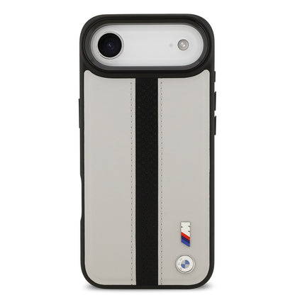 Apple iPhone 17 Air Kılıf BMW Orjinal Lisanslı M-safe Şarj Özellikli Deri Arka Yüzey Metal Logolu Delikli Şerit Tasarımlı Kapak