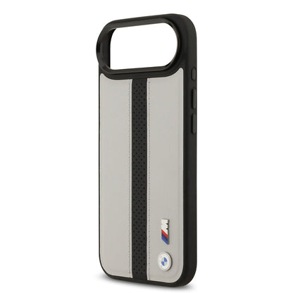 Apple iPhone 17 Air Kılıf BMW Orjinal Lisanslı M-safe Şarj Özellikli Deri Arka Yüzey Metal Logolu Delikli Şerit Tasarımlı Kapak