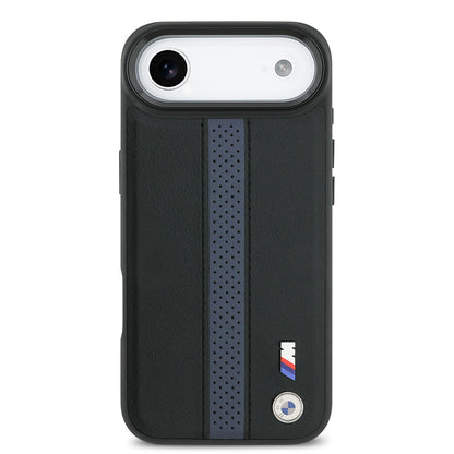 Apple iPhone 17 Air Kılıf BMW Orjinal Lisanslı M-safe Şarj Özellikli Deri Arka Yüzey Metal Logolu Delikli Şerit Tasarımlı Kapak