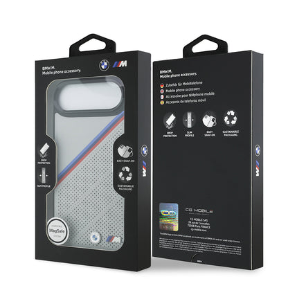 Apple iPhone 17 Air Kılıf BMW Orjinal Lisanslı M-safe Şarj Özellikli M Logolu Üç Şeritli Delikli Deri Kapak