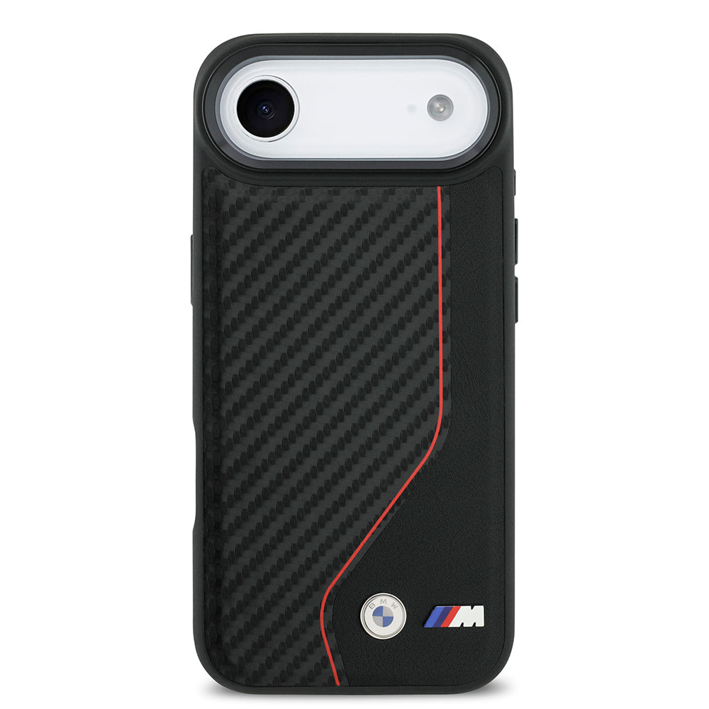 Apple iPhone 17 Air Kılıf BMW Orjinal Lisanslı M-safe Şarj Özellikli Metal BMW ve M Logolu PU Karbon Tasarımlı Kapak