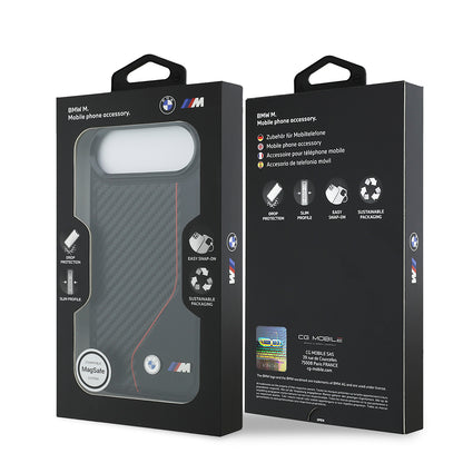 Apple iPhone 17 Air Kılıf BMW Orjinal Lisanslı M-safe Şarj Özellikli Metal BMW ve M Logolu PU Karbon Tasarımlı Kapak