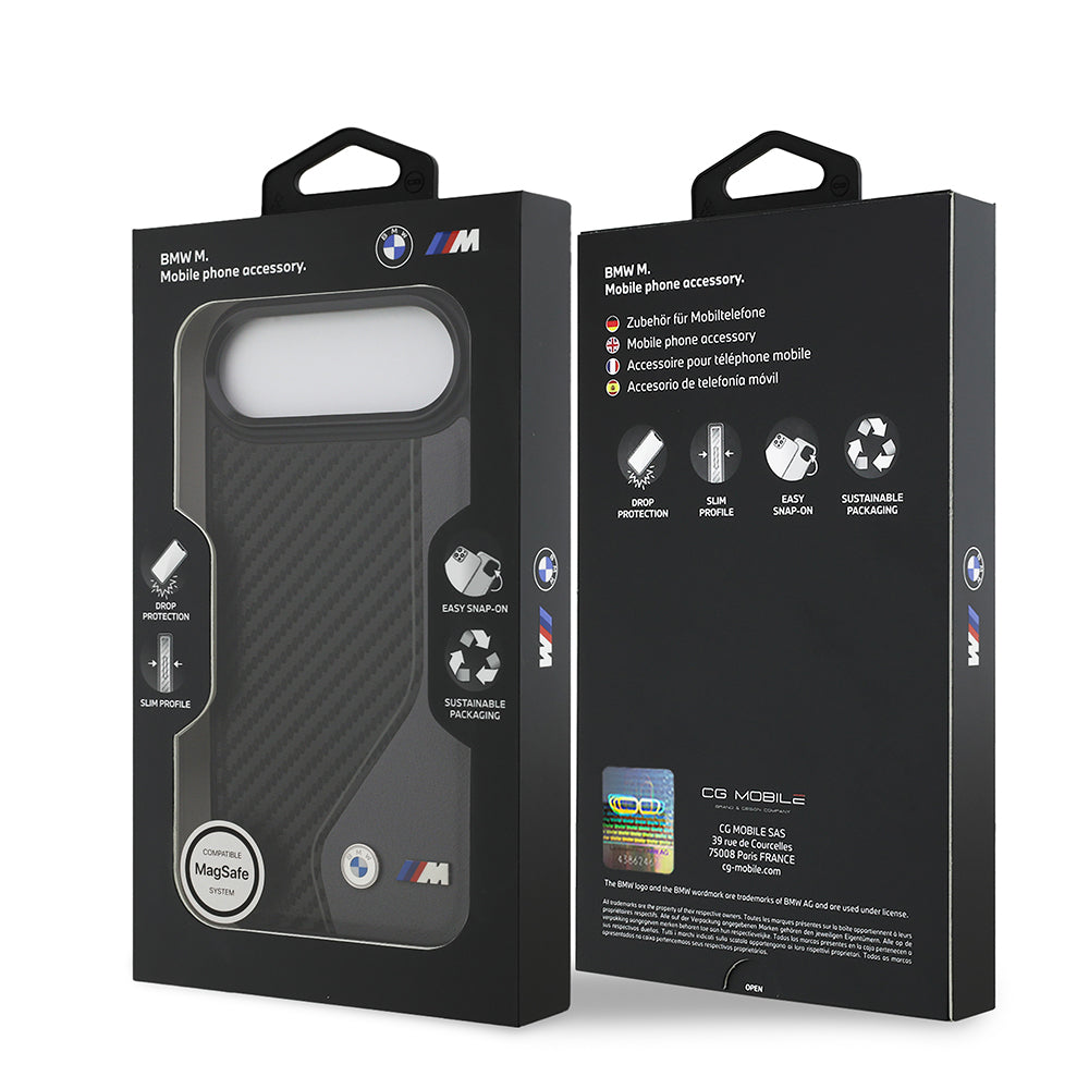 Apple iPhone 17 Air Kılıf BMW Orjinal Lisanslı M-safe Şarj Özellikli Metal BMW ve M Logolu PU Karbon Tasarımlı Kapak