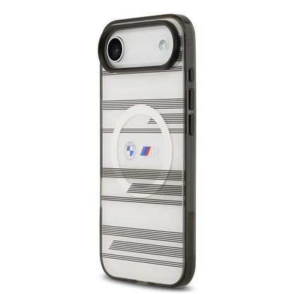 Apple iPhone 17 Air Kılıf BMW Orjinal Lisanslı M-safe Şarj Özellikli Metal Kamera Butonlu Yatay Şeritli M Dizayn Kapak