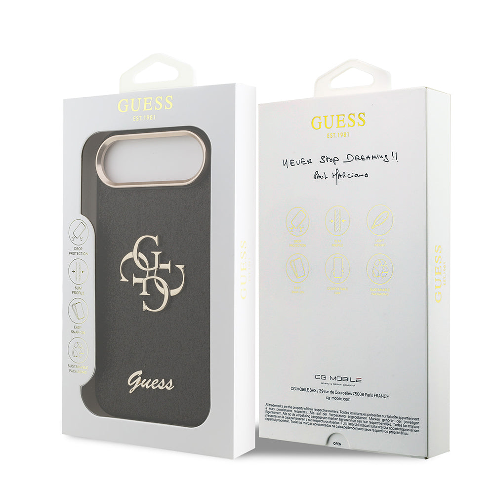 Apple iPhone 17 Air Kılıf Guess Orjinal Lisanslı 4G Büyük Metal Kamera Çerçeveli ve Logolu Glitter Kapak