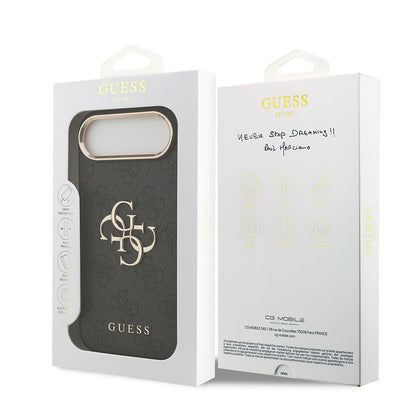 Apple iPhone 17 Air Kılıf Guess Orjinal Lisanslı Gold Metal Kamera Çerçeveli 4G Desenli Metal Büyük 4G ve Yazı Logolu Kapak