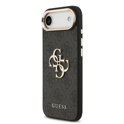 Apple iPhone 17 Air Kılıf Guess Orjinal Lisanslı Gold Metal Kamera Çerçeveli 4G Desenli Metal Büyük 4G ve Yazı Logolu Kapak