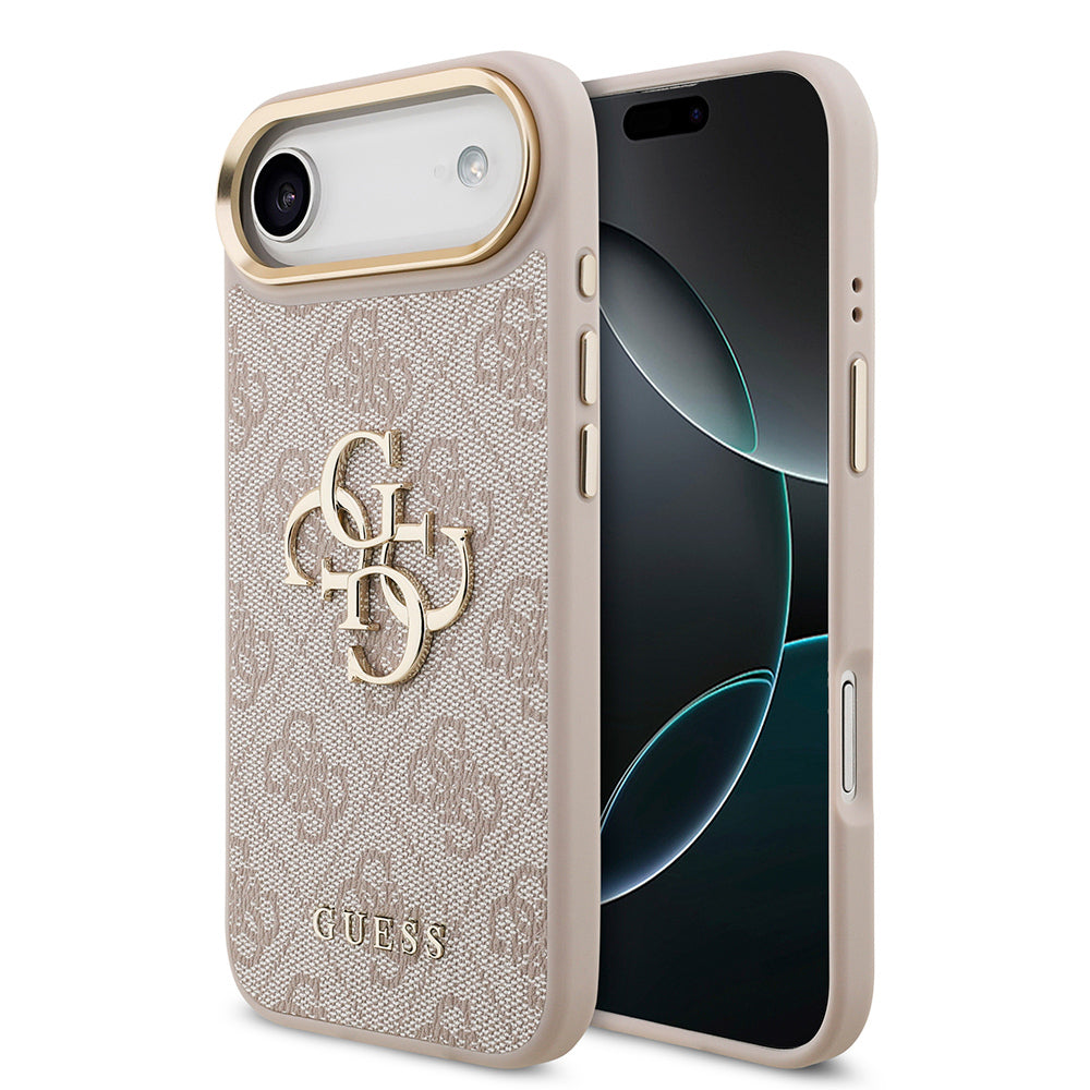 Apple iPhone 17 Air Kılıf Guess Orjinal Lisanslı Gold Metal Kamera Çerçeveli 4G Desenli Metal Büyük 4G ve Yazı Logolu Kapak