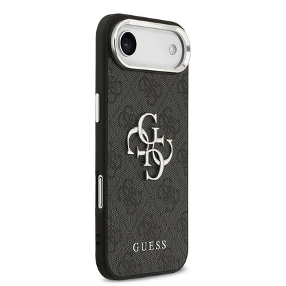 Apple iPhone 17 Air Kılıf Guess Orjinal Lisanslı Gümüş Metal Kamera Çerçeveli 4G Desenli Metal Büyük 4G ve Yazı Logolu Kapak