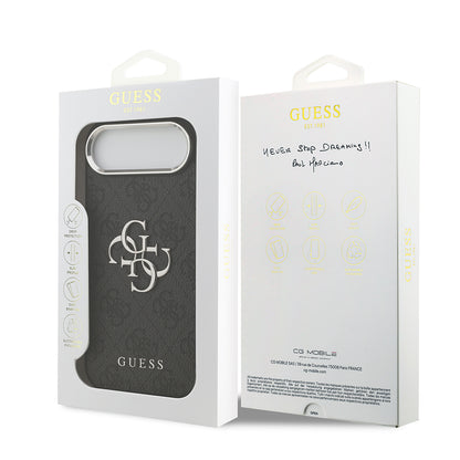 Apple iPhone 17 Air Kılıf Guess Orjinal Lisanslı Gümüş Metal Kamera Çerçeveli 4G Desenli Metal Büyük 4G ve Yazı Logolu Kapak
