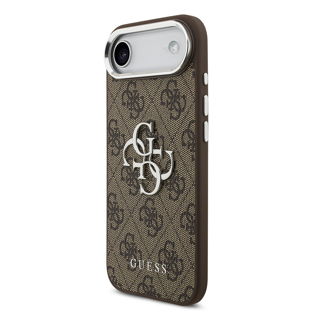 Apple iPhone 17 Air Kılıf Guess Orjinal Lisanslı Gümüş Metal Kamera Çerçeveli 4G Desenli Metal Büyük 4G ve Yazı Logolu Kapak