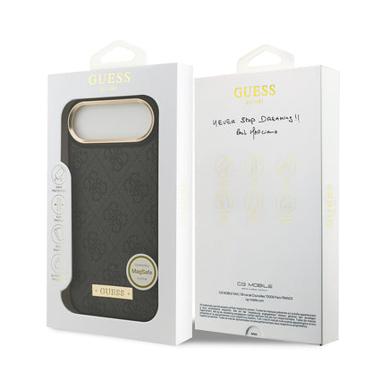 Apple iPhone 17 Air Kılıf Guess Orjinal Lisanslı M-safe Şarj Özellikli 4G Desenli PU Metal Plaka Klasik Logolu Kapak