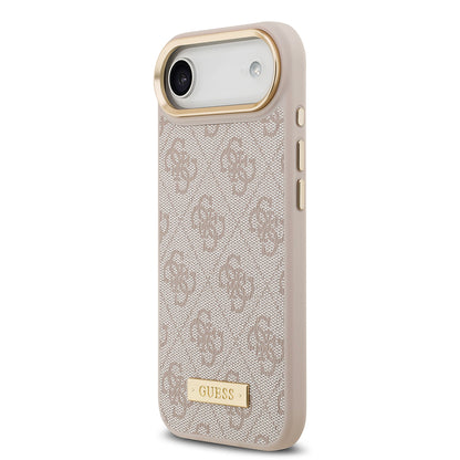 Apple iPhone 17 Air Kılıf Guess Orjinal Lisanslı M-safe Şarj Özellikli 4G Desenli PU Metal Plaka Klasik Logolu Kapak