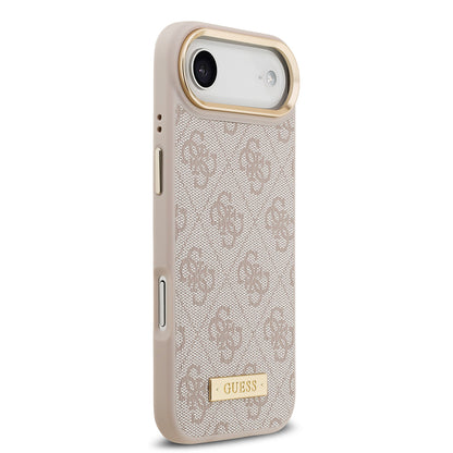 Apple iPhone 17 Air Kılıf Guess Orjinal Lisanslı M-safe Şarj Özellikli 4G Desenli PU Metal Plaka Klasik Logolu Kapak