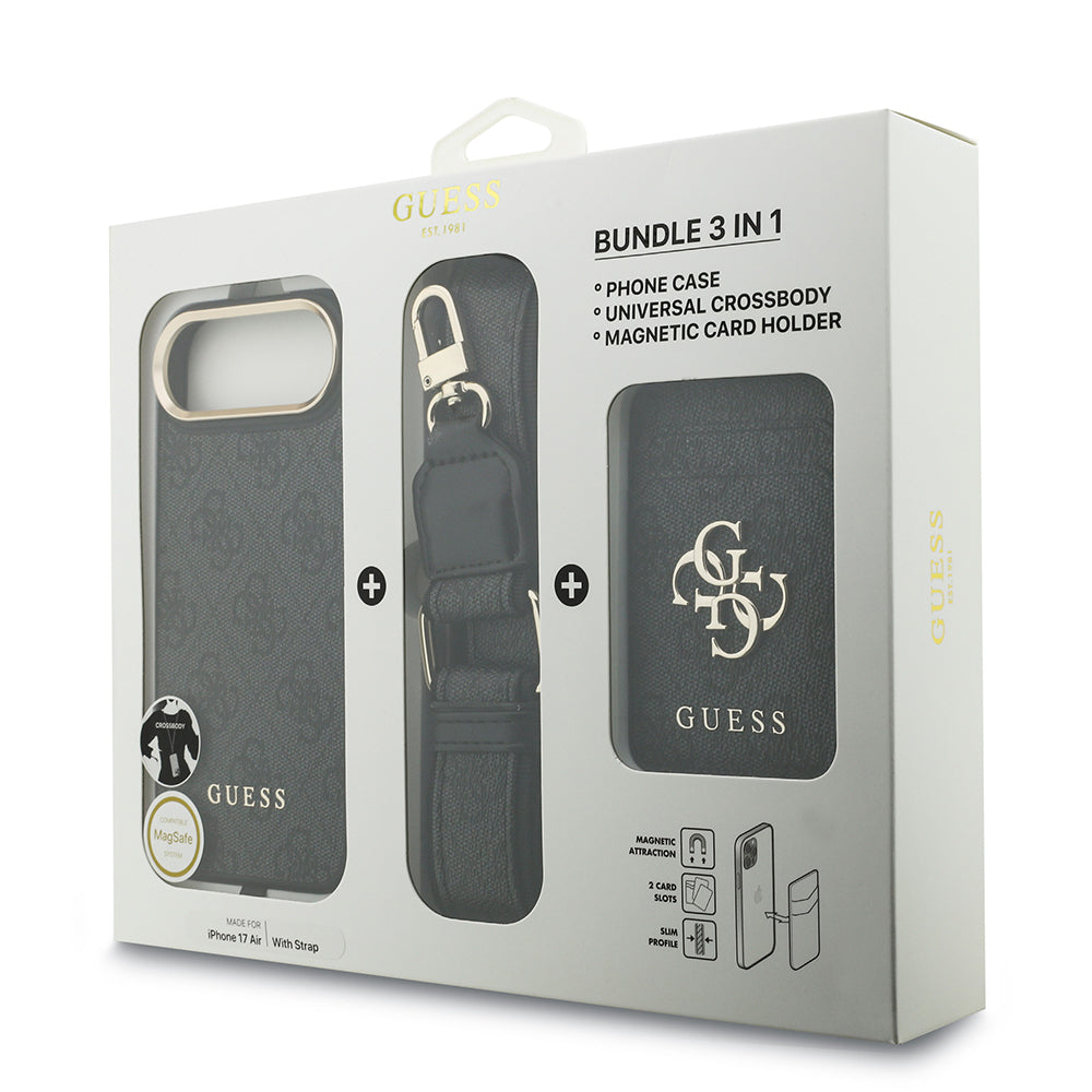 Apple iPhone 17 Air Kılıf Guess Orjinal Lisanslı M-safe Şarj Özellikli Askılı ve 4G Logo Kartlıklı Kapak
