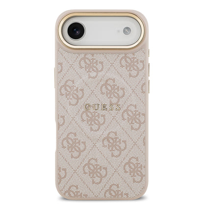 Apple iPhone 17 Air Kılıf Guess Orjinal Lisanslı M-safe Şarj Özellikli Gold Metal Kamera Çerçeveli PU Deri 4G Desenli Yazı Logolu Kapak