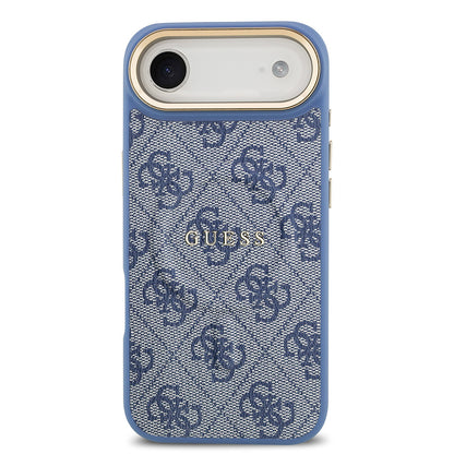 Apple iPhone 17 Air Kılıf Guess Orjinal Lisanslı M-safe Şarj Özellikli Gold Metal Kamera Çerçeveli PU Deri 4G Desenli Yazı Logolu Kapak