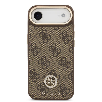 Apple iPhone 17 Air Kılıf Guess Orjinal Lisanslı M-safe Şarj Özellikli Gold Metal Kamera Çerçeveli Taşlı 4G Logolu Kapak