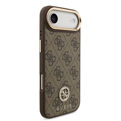 Apple iPhone 17 Air Kılıf Guess Orjinal Lisanslı M-safe Şarj Özellikli Gold Metal Kamera Çerçeveli Taşlı 4G Logolu Kapak