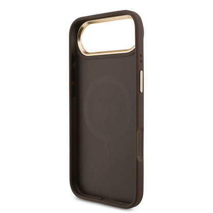 Apple iPhone 17 Air Kılıf Guess Orjinal Lisanslı M-safe Şarj Özellikli Gold Metal Kamera Çerçeveli Taşlı 4G Logolu Kapak