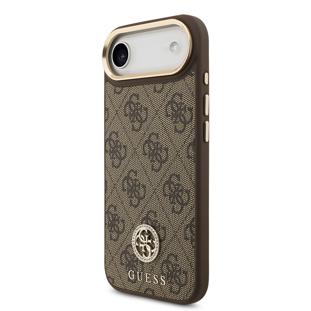 Apple iPhone 17 Air Kılıf Guess Orjinal Lisanslı M-safe Şarj Özellikli Gold Metal Kamera Çerçeveli Taşlı 4G Logolu Kapak