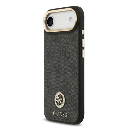 Apple iPhone 17 Air Kılıf Guess Orjinal Lisanslı M-safe Şarj Özellikli Gold Metal Kamera Çerçeveli Taşlı 4G Logolu Kapak