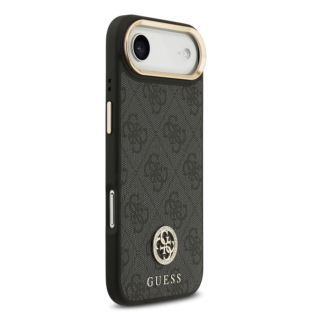 Apple iPhone 17 Air Kılıf Guess Orjinal Lisanslı M-safe Şarj Özellikli Gold Metal Kamera Çerçeveli Taşlı 4G Logolu Kapak