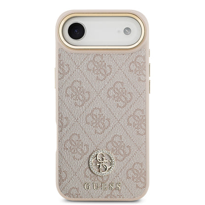 Apple iPhone 17 Air Kılıf Guess Orjinal Lisanslı M-safe Şarj Özellikli Gold Metal Kamera Çerçeveli Taşlı 4G Logolu Kapak