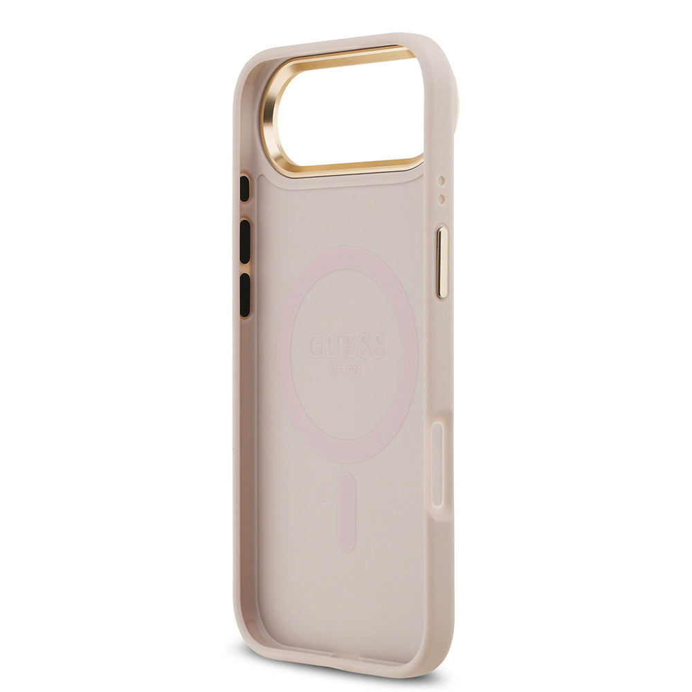 Apple iPhone 17 Air Kılıf Guess Orjinal Lisanslı M-safe Şarj Özellikli Gold Metal Kamera Çerçeveli Taşlı 4G Logolu Kapak