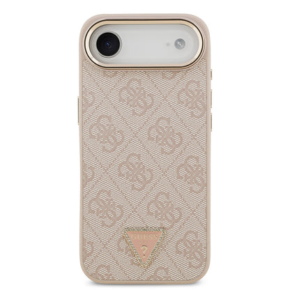 Apple iPhone 17 Air Kılıf Guess Orjinal Lisanslı M-safe Şarj Özellikli Gold Metal Kamera Çerçeveli Taşlı Üçgen Logo 4G Desenli Kapak