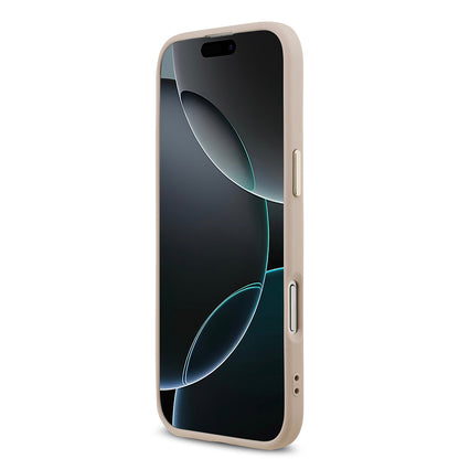 Apple iPhone 17 Air Kılıf Guess Orjinal Lisanslı M-safe Şarj Özellikli Gold Metal Kamera Çerçeveli Taşlı Üçgen Logo 4G Desenli Kapak