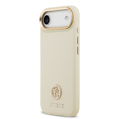 Apple iPhone 17 Air Kılıf Guess Orjinal Lisanslı M-safe Şarj Özellikli Grained Yazı ve Taşlı 4G Logolu Kapak