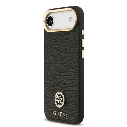 Apple iPhone 17 Air Kılıf Guess Orjinal Lisanslı M-safe Şarj Özellikli Grained Yazı ve Taşlı 4G Logolu Kapak