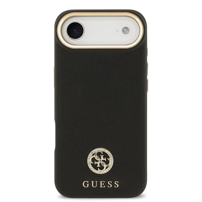 Apple iPhone 17 Air Kılıf Guess Orjinal Lisanslı M-safe Şarj Özellikli Grained Yazı ve Taşlı 4G Logolu Kapak