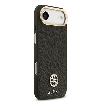 Apple iPhone 17 Air Kılıf Guess Orjinal Lisanslı M-safe Şarj Özellikli Grained Yazı ve Taşlı 4G Logolu Kapak