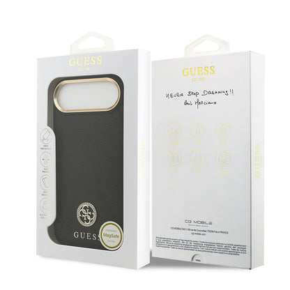 Apple iPhone 17 Air Kılıf Guess Orjinal Lisanslı M-safe Şarj Özellikli Grained Yazı ve Taşlı 4G Logolu Kapak