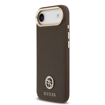 Apple iPhone 17 Air Kılıf Guess Orjinal Lisanslı M-safe Şarj Özellikli Grained Yazı ve Taşlı 4G Logolu Kapak