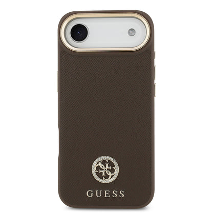 Apple iPhone 17 Air Kılıf Guess Orjinal Lisanslı M-safe Şarj Özellikli Grained Yazı ve Taşlı 4G Logolu Kapak