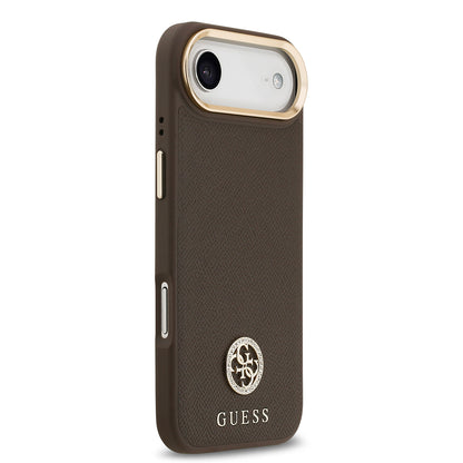 Apple iPhone 17 Air Kılıf Guess Orjinal Lisanslı M-safe Şarj Özellikli Grained Yazı ve Taşlı 4G Logolu Kapak