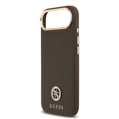 Apple iPhone 17 Air Kılıf Guess Orjinal Lisanslı M-safe Şarj Özellikli Grained Yazı ve Taşlı 4G Logolu Kapak