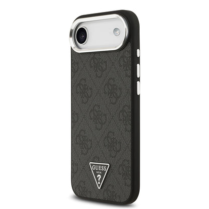 Apple iPhone 17 Air Kılıf Guess Orjinal Lisanslı M-safe Şarj Özellikli Gümüş Metal Kamera Çerçeveli Üçgen Logo 4G Desenli Kapak