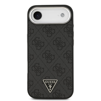Apple iPhone 17 Air Kılıf Guess Orjinal Lisanslı M-safe Şarj Özellikli Gümüş Metal Kamera Çerçeveli Üçgen Logo 4G Desenli Kapak
